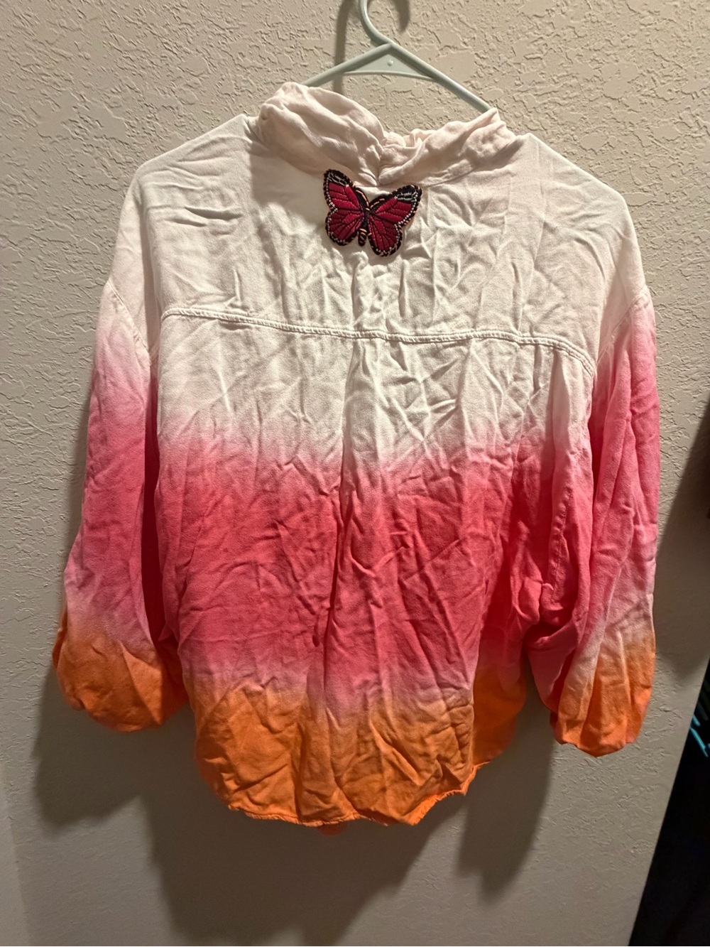Tied Ombre Pink to Orange Women's Tie-Front Top - Kimono - Picture 5 of 7